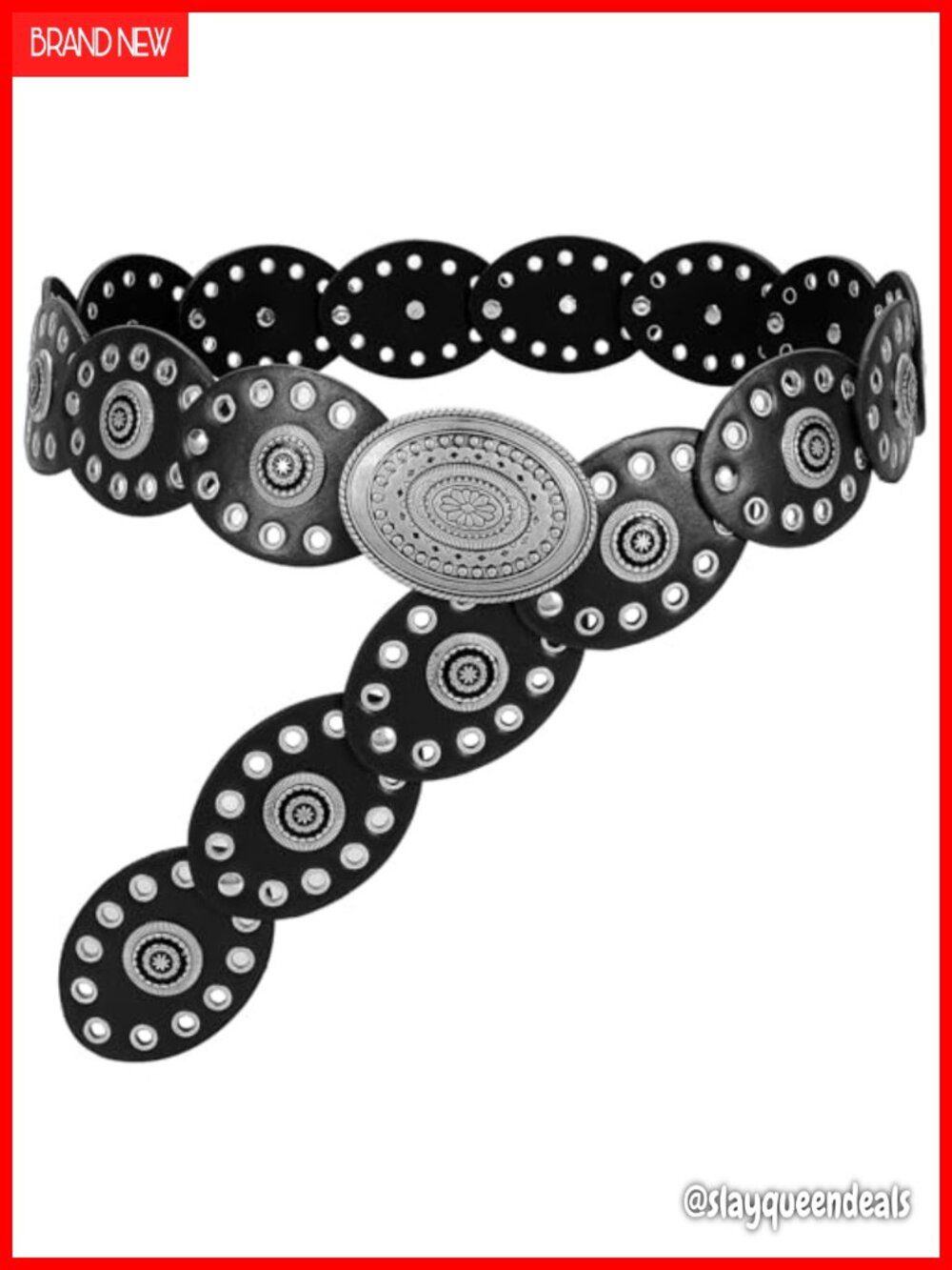 Women Faux PU Leather Western Disc Concho Wide Belt Boho Festival